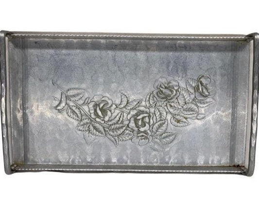 Vintage Everlast Hand Forged Aluminum Tray, Decorative Flower Design -Located at Funkyhouse Vintage Antique Store, Weiser Idaho