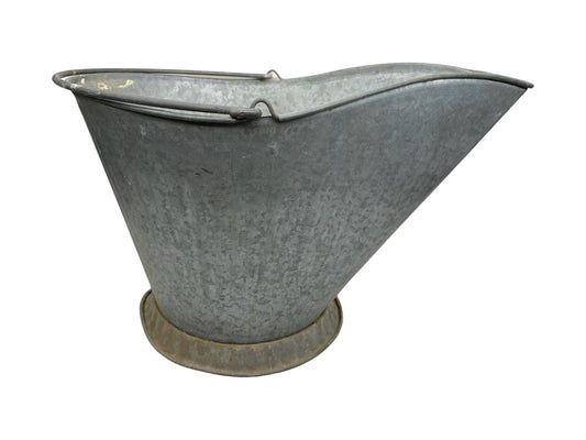 Vintage Galvanized Metal Ash Bucket, Coal Fireplace Scuttle for Hearth, Farmhouse Decor -Located at Funkyhouse Vintage Antique Store, Weiser Idaho
