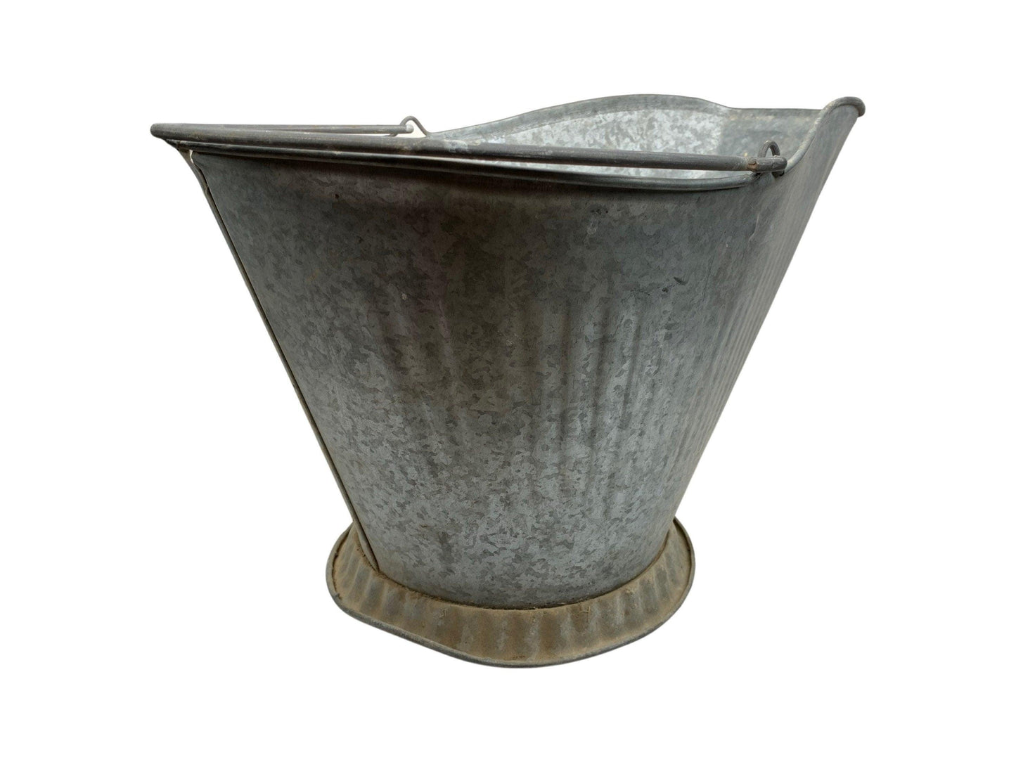 Vintage Galvanized Metal Ash Bucket, Coal Fireplace Scuttle for Hearth, Farmhouse Decor -Located at Funkyhouse Vintage Antique Store, Weiser Idaho