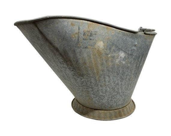 Vintage Galvanized Metal Ash Bucket, Coal Fireplace Scuttle for Hearth, Farmhouse Decor -Located at Funkyhouse Vintage Antique Store, Weiser Idaho