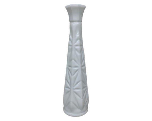 Vintage Glass Flower Bud Vase, White Milk Glass Single Rose Vase With Etched Detail For Weddings Or Showers -Located at Funkyhouse Vintage Antique Store, Weiser Idaho