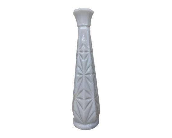 Vintage Glass Flower Vase, White Milk Glass Bud Vase With Etched Detail For Weddings Or Showers -Located at Funkyhouse Vintage Antique Store, Weiser Idaho