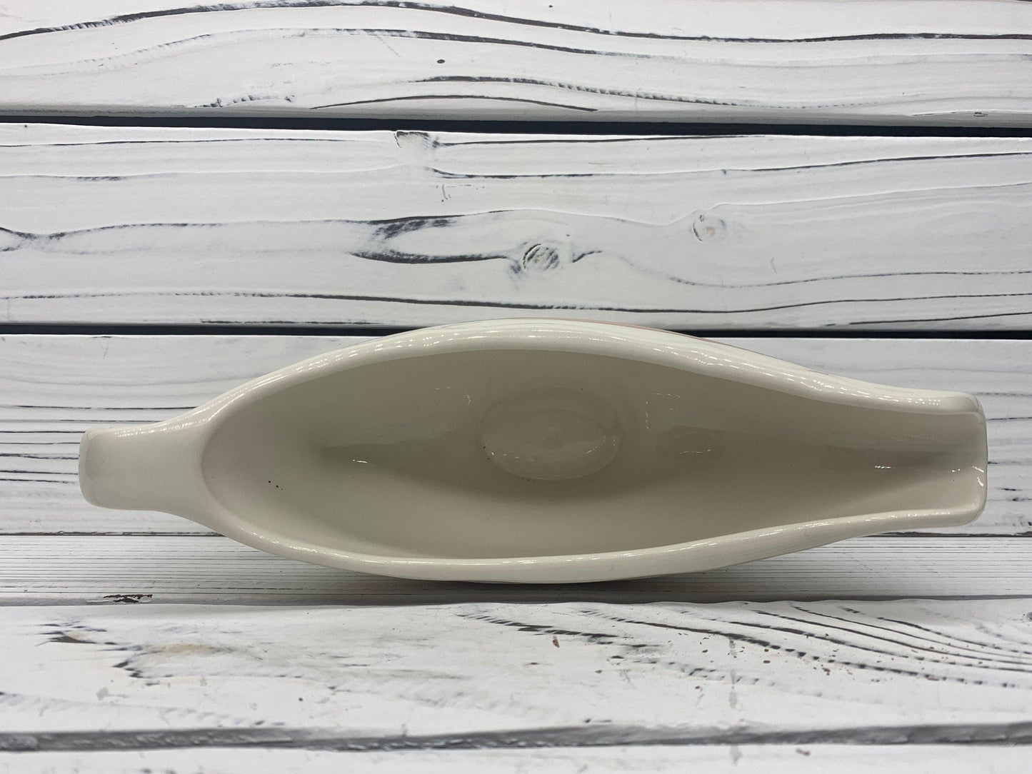 Vintage Gravy Boat by Homer Laughlin, HLC USA Off White Gravy Bowl with Pink Stripe -Located at Funkyhouse Vintage Antique Store, Weiser Idaho