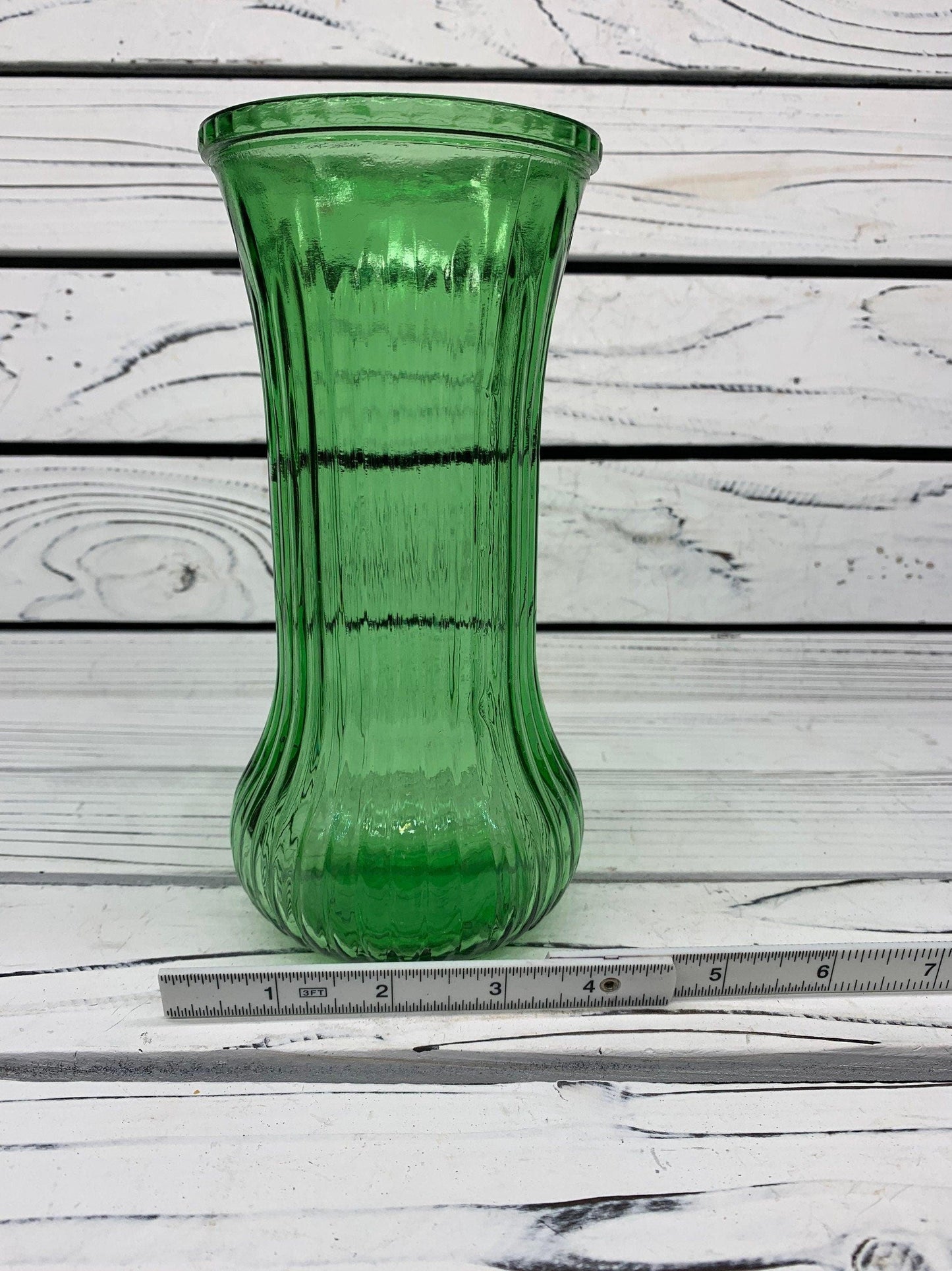 Vintage Green Glass Vase by E.O. Brody Co, Cleveland, 1960s Mid Century Flower Urn -Located at Funkyhouse Vintage Antique Store, Weiser Idaho