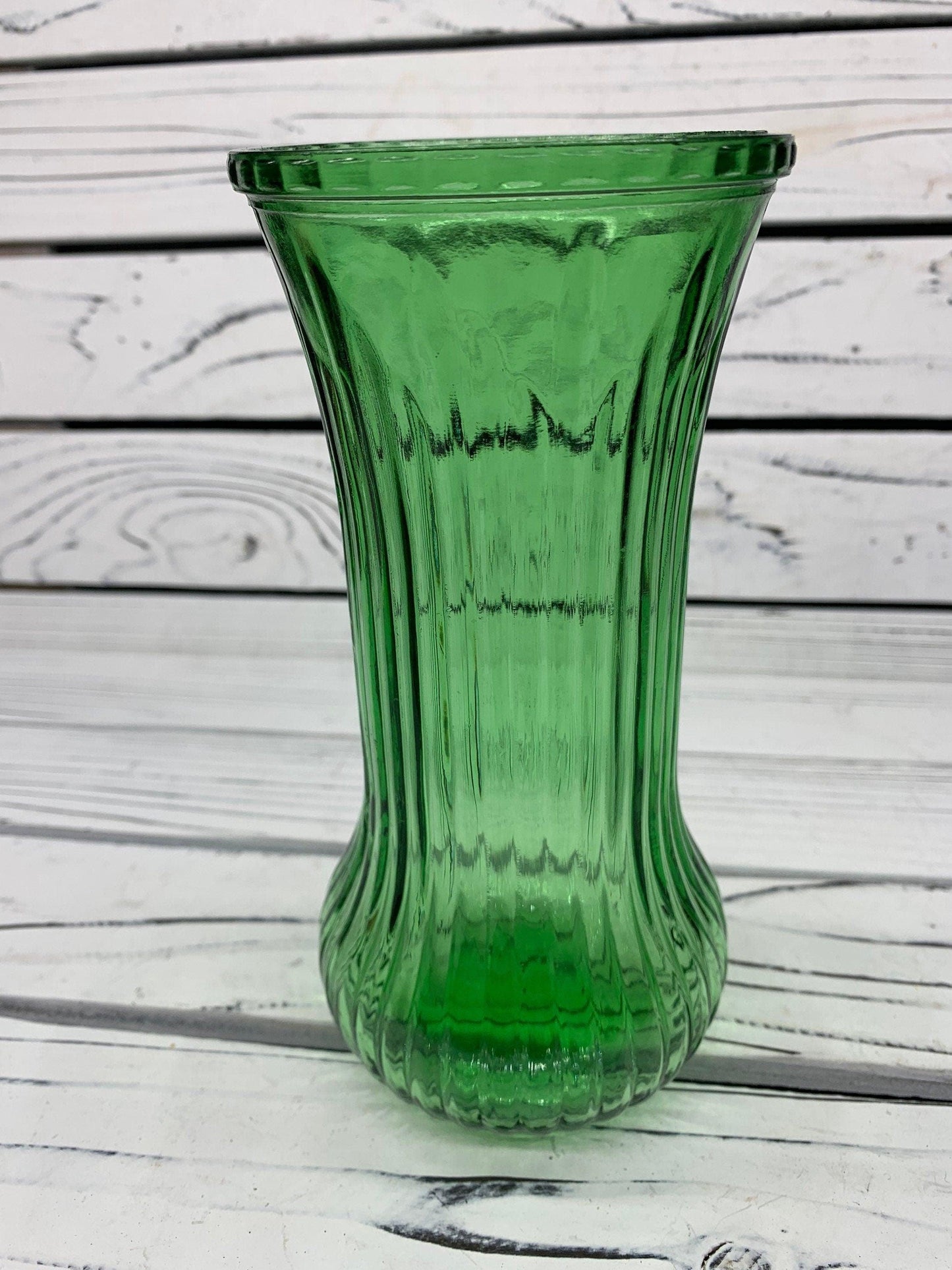 Vintage Green Glass Vase by E.O. Brody Co, Cleveland, 1960s Mid Century Flower Urn -Located at Funkyhouse Vintage Antique Store, Weiser Idaho