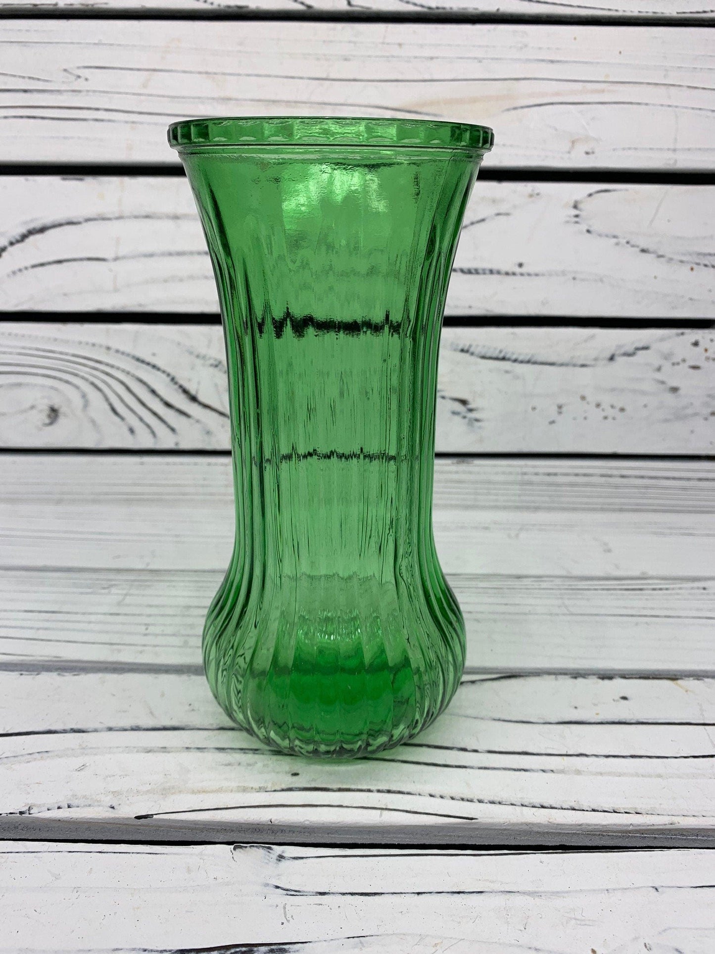 Vintage Green Glass Vase by E.O. Brody Co, Cleveland, 1960s Mid Century Flower Urn -Located at Funkyhouse Vintage Antique Store, Weiser Idaho