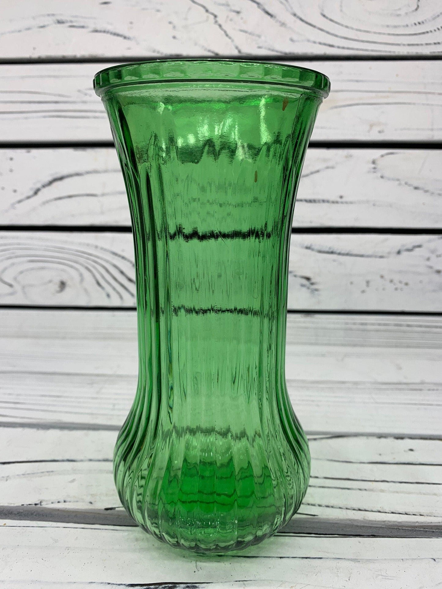 Vintage Green Glass Vase by E.O. Brody Co, Cleveland, 1960s Mid Century Flower Urn -Located at Funkyhouse Vintage Antique Store, Weiser Idaho
