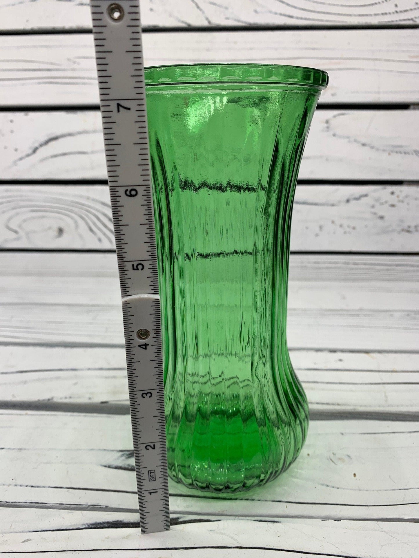 Vintage Green Glass Vase by E.O. Brody Co, Cleveland, 1960s Mid Century Flower Urn -Located at Funkyhouse Vintage Antique Store, Weiser Idaho