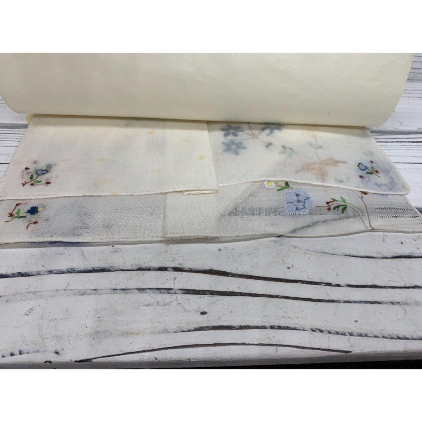 Vintage Hankie, Floral Handkerchief New Old Stuck, Still On Original Paper Packaging -Located at Funkyhouse Vintage Antique Store, Weiser Idaho