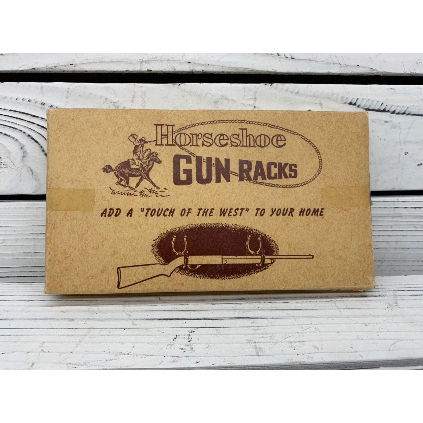 Vintage Horseshoe Gun Rack Novelty Piece in Original Box, Western Hat Or Coat Rack, Add A Touch Of The West To Your Home -Located at Funkyhouse Vintage Antique Store, Weiser Idaho