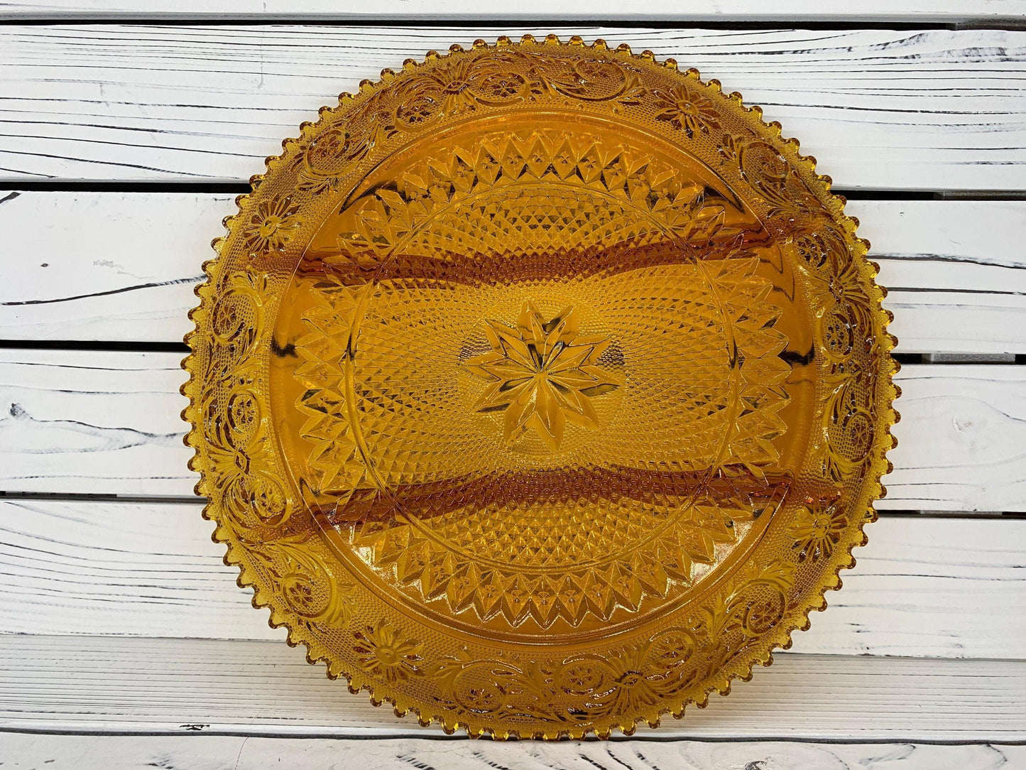 Vintage Indiana Glass Serving Platter with Separators, Amber Serving Condiments or Appetizers Dish -Located at Funkyhouse Vintage Antique Store, Weiser Idaho