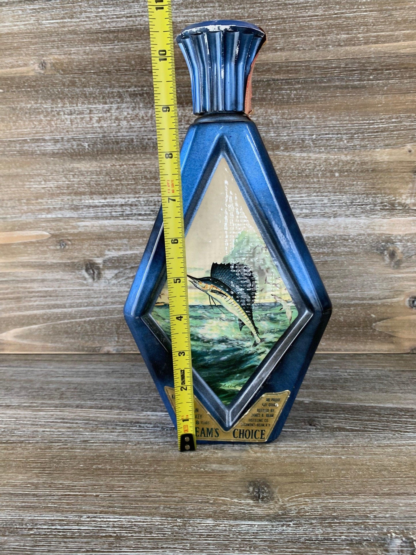 Vintage Jim Beam Decanter, James Lockhart Sailfish Painting, Barware Collectible -Located at Funkyhouse Vintage Antique Store, Weiser Idaho
