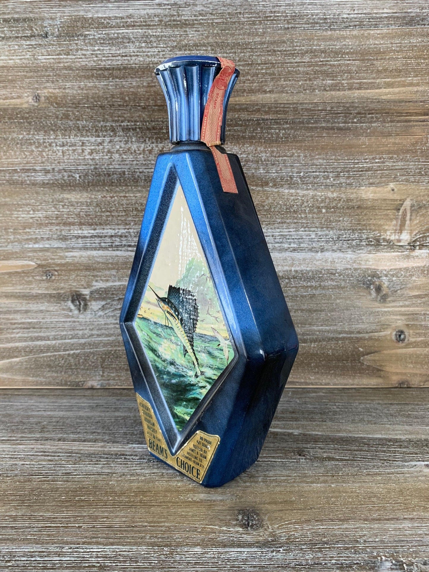 Vintage Jim Beam Decanter, James Lockhart Sailfish Painting, Barware Collectible -Located at Funkyhouse Vintage Antique Store, Weiser Idaho