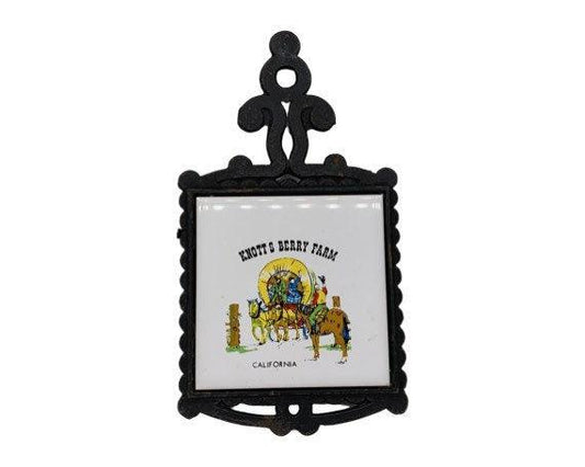 Vintage Knott's Berry Farm Trivet, Ceramic & Cast Iron Souvenir Trivet, Collectors Kitchen Pan Rest -Located at Funkyhouse Vintage Antique Store, Weiser Idaho