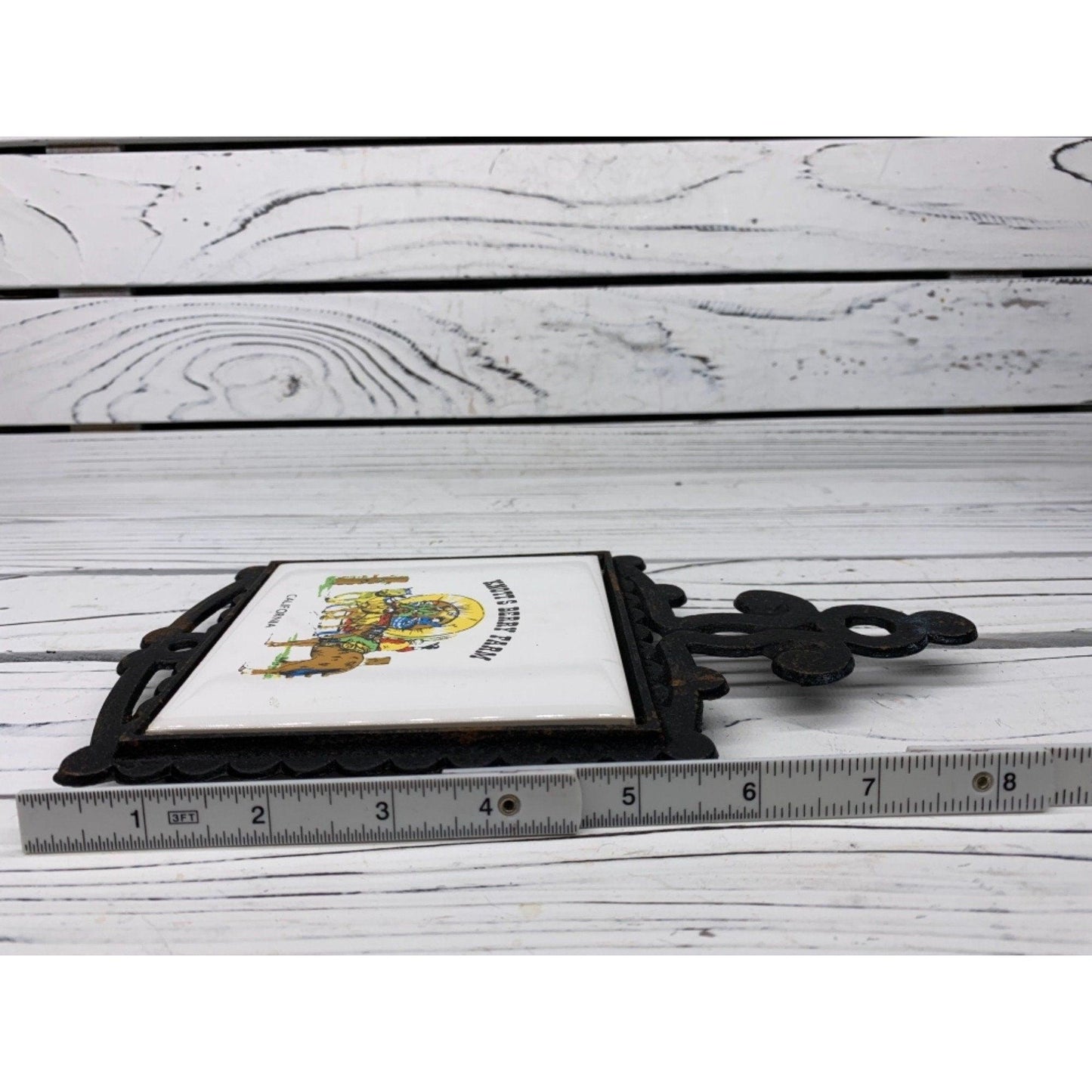Vintage Knott's Berry Farm Trivet, Ceramic & Cast Iron Souvenir Trivet, Collectors Kitchen Pan Rest -Located at Funkyhouse Vintage Antique Store, Weiser Idaho