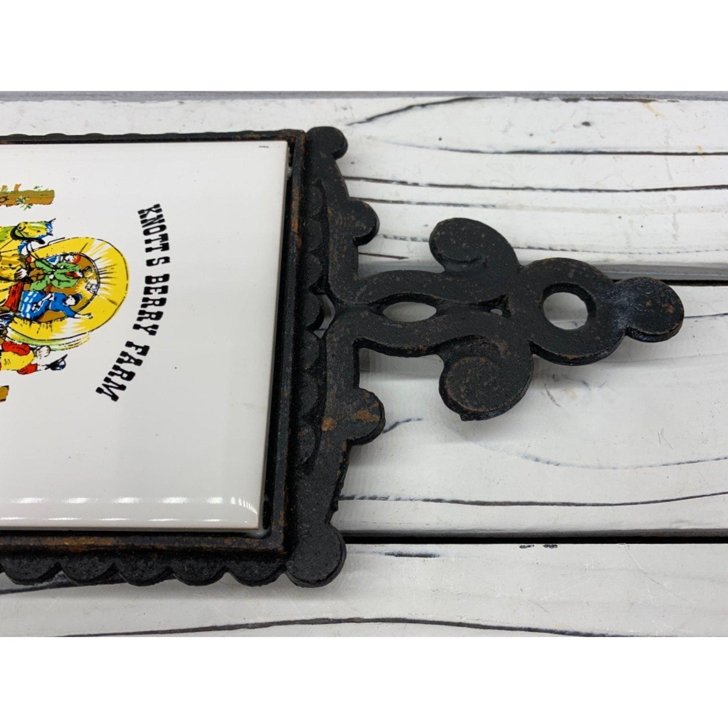 Vintage Knott's Berry Farm Trivet, Ceramic & Cast Iron Souvenir Trivet, Collectors Kitchen Pan Rest -Located at Funkyhouse Vintage Antique Store, Weiser Idaho