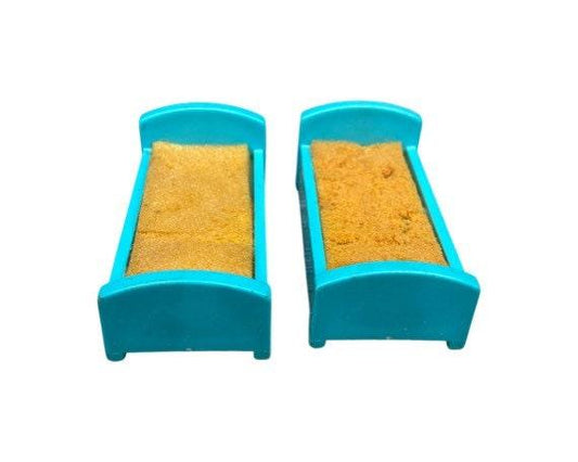 Vintage Little People Bed, Set of Two Single Blue Twin Beds, 1970s Fisher Price Toys, Pretend Play House -Located at Funkyhouse Vintage Antique Store, Weiser Idaho