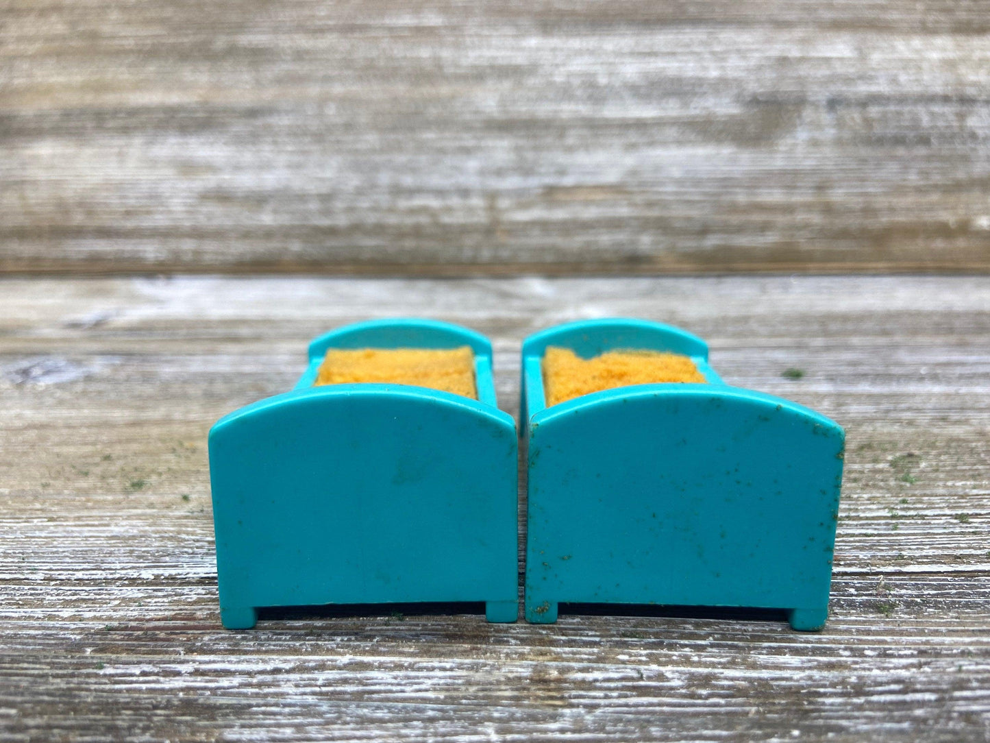 Vintage Little People Bed, Set of Two Single Blue Twin Beds, 1970s Fisher Price Toys, Pretend Play House -Located at Funkyhouse Vintage Antique Store, Weiser Idaho