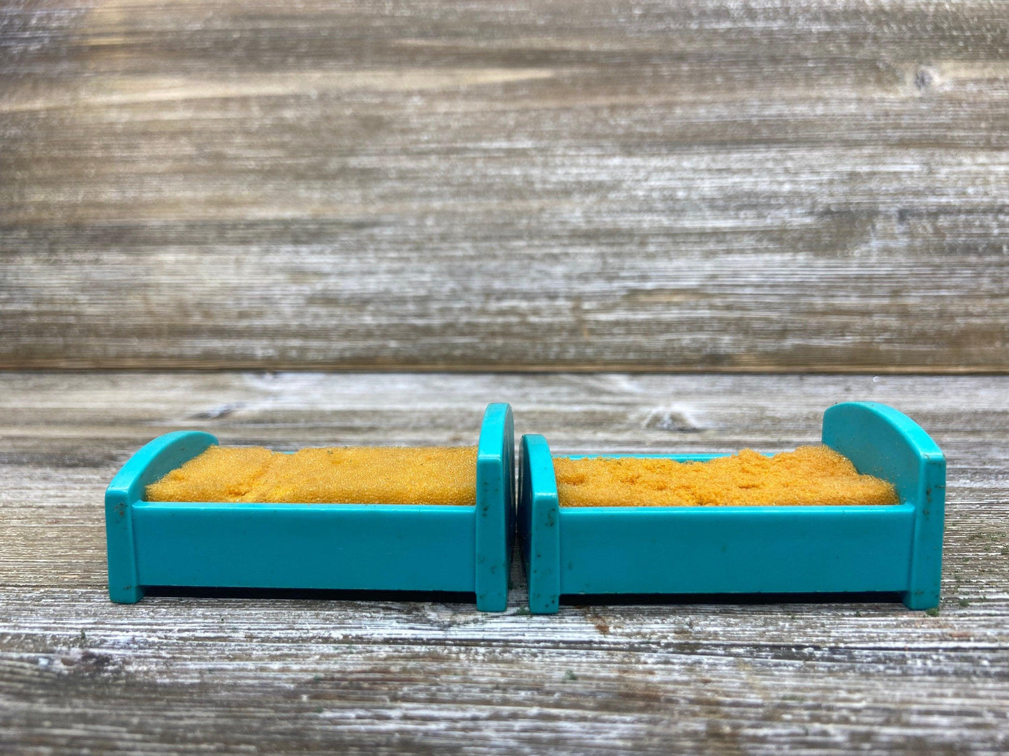 Vintage Little People Bed, Set of Two Single Blue Twin Beds, 1970s Fisher Price Toys, Pretend Play House -Located at Funkyhouse Vintage Antique Store, Weiser Idaho