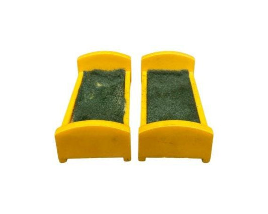 Vintage Little People Bed, Set of Two Single Yellow Twin Beds, 1970s Fisher Price Toys, Pretend Play House -Located at Funkyhouse Vintage Antique Store, Weiser Idaho