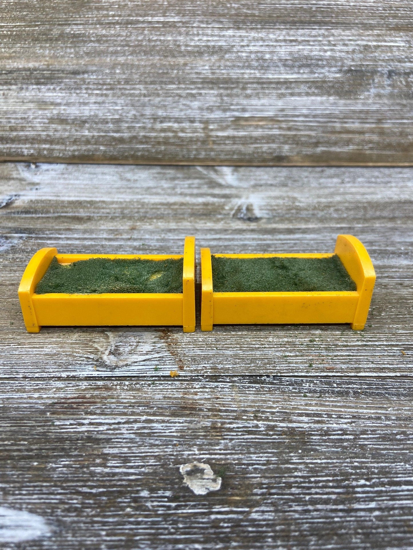 Vintage Little People Bed, Set of Two Single Yellow Twin Beds, 1970s Fisher Price Toys, Pretend Play House -Located at Funkyhouse Vintage Antique Store, Weiser Idaho