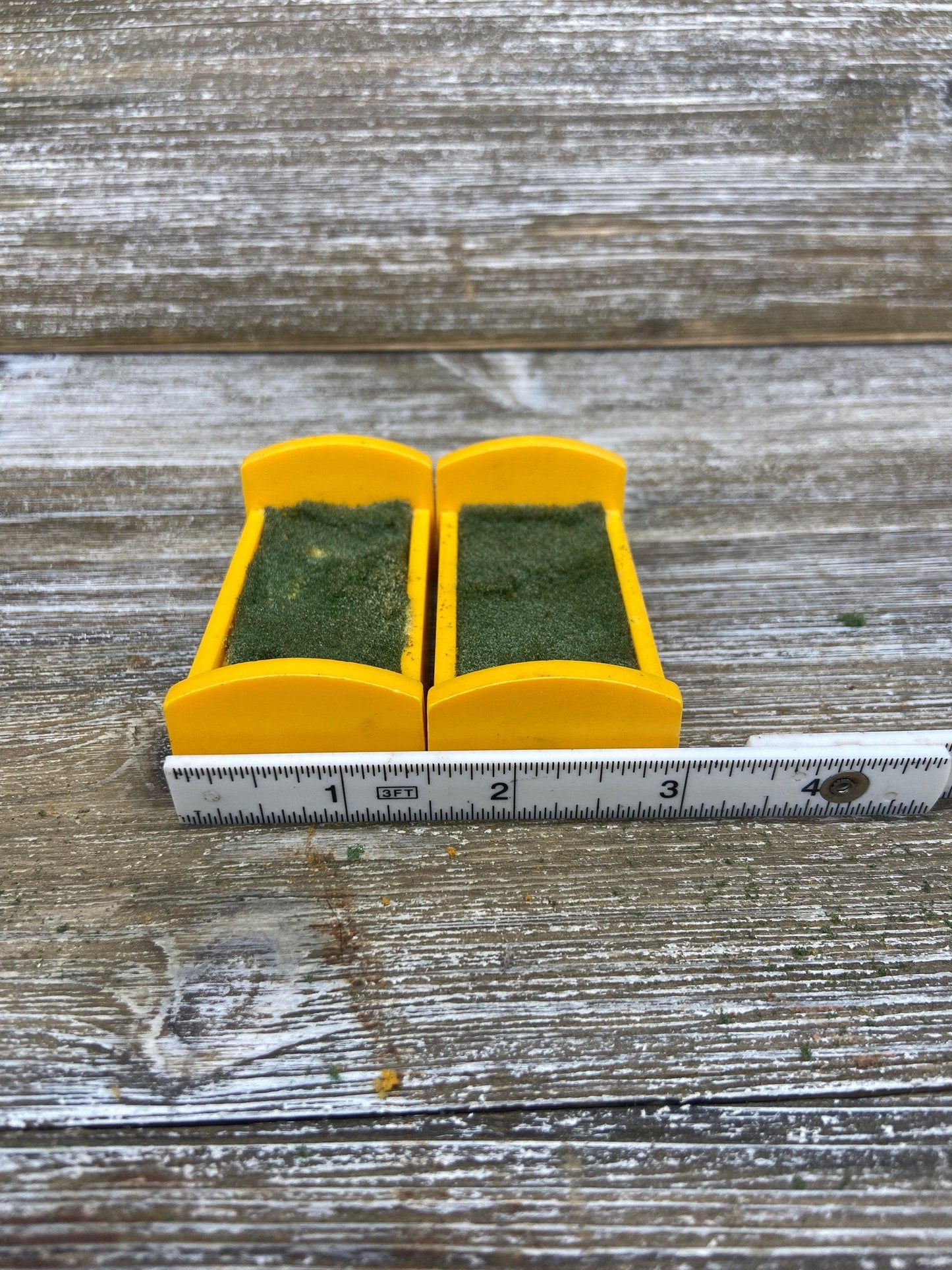 Vintage Little People Bed, Set of Two Single Yellow Twin Beds, 1970s Fisher Price Toys, Pretend Play House -Located at Funkyhouse Vintage Antique Store, Weiser Idaho