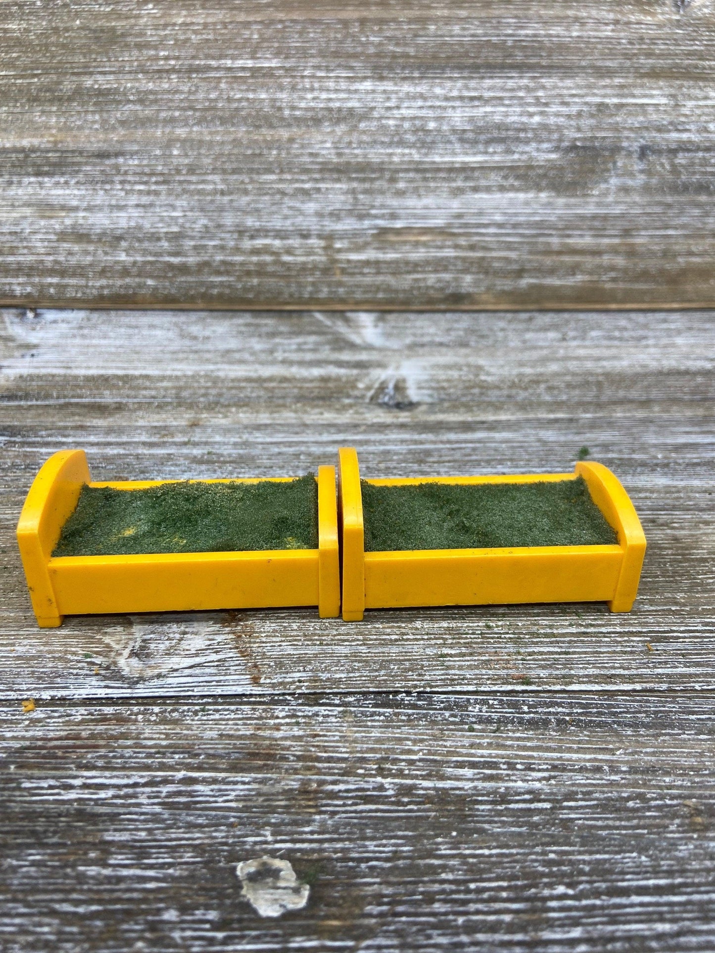 Vintage Little People Bed, Set of Two Single Yellow Twin Beds, 1970s Fisher Price Toys, Pretend Play House -Located at Funkyhouse Vintage Antique Store, Weiser Idaho