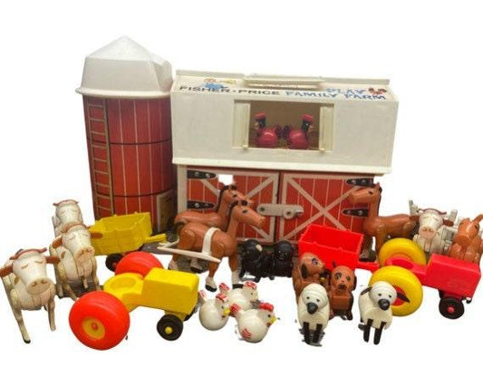 Vintage Little People Farm Set, Tractors, Cows, Horses, Chickens, Roosters, Pigs, Silo, Hens, Pigs, Fence, Sheep 1970s Fisher Price Toys -Located at Funkyhouse Vintage Antique Store, Weiser Idaho