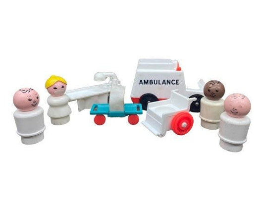 Vintage Little People Hospital, Ambulance, Operating Table, Wheelchair, Gurney, Nurses, Doctors, 1970s Fisher Price Toys -Located at Funkyhouse Vintage Antique Store, Weiser Idaho