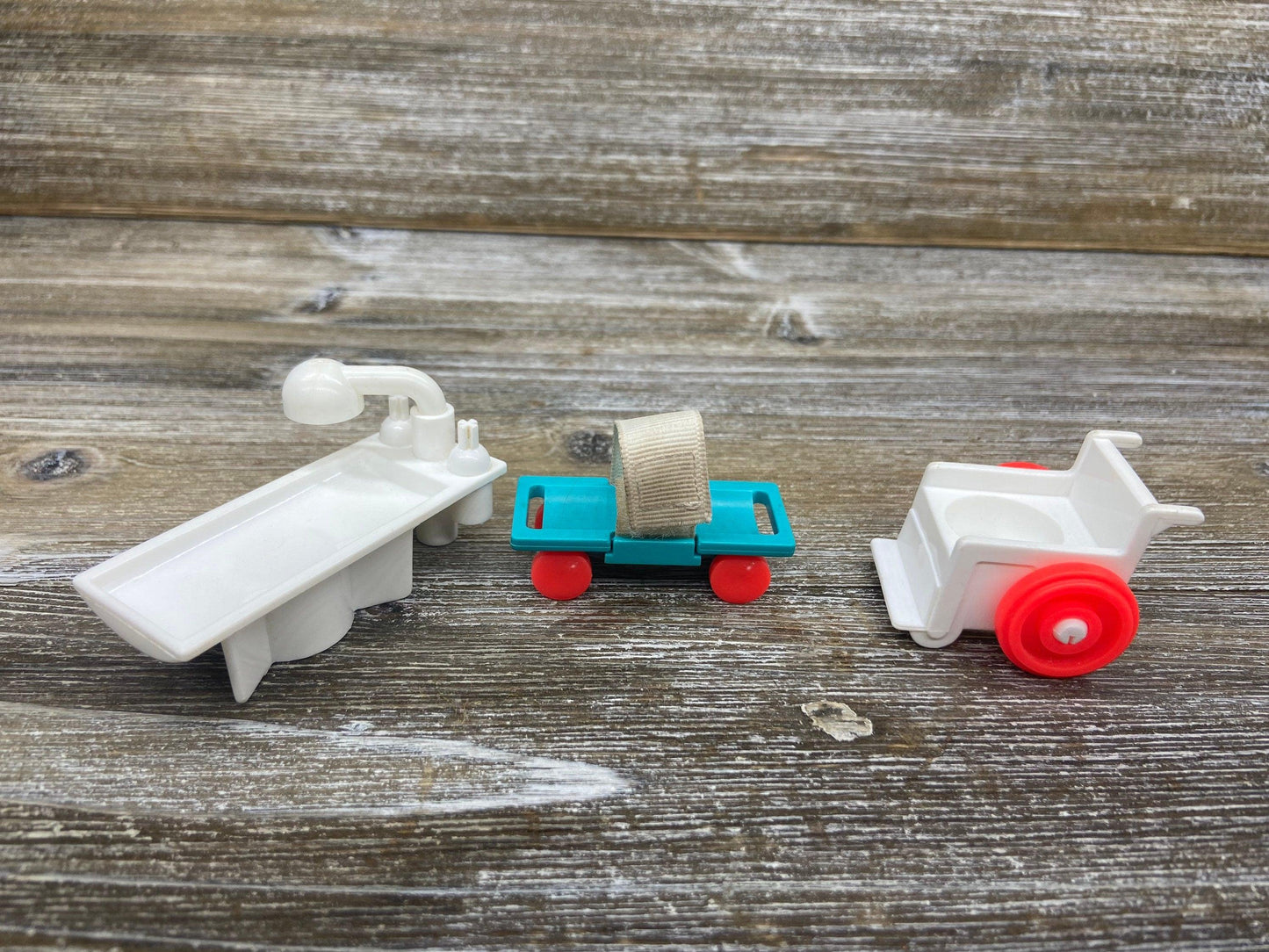 Vintage Little People Hospital, Ambulance, Operating Table, Wheelchair, Gurney, Nurses, Doctors, 1970s Fisher Price Toys -Located at Funkyhouse Vintage Antique Store, Weiser Idaho