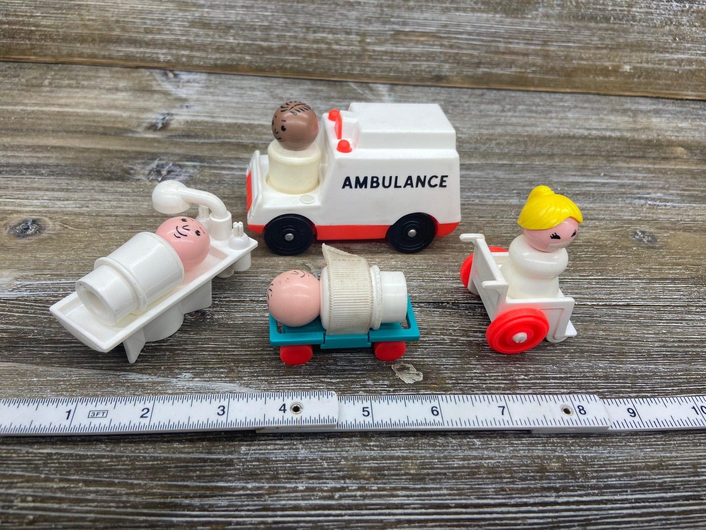 Vintage Little People Hospital, Ambulance, Operating Table, Wheelchair, Gurney, Nurses, Doctors, 1970s Fisher Price Toys -Located at Funkyhouse Vintage Antique Store, Weiser Idaho