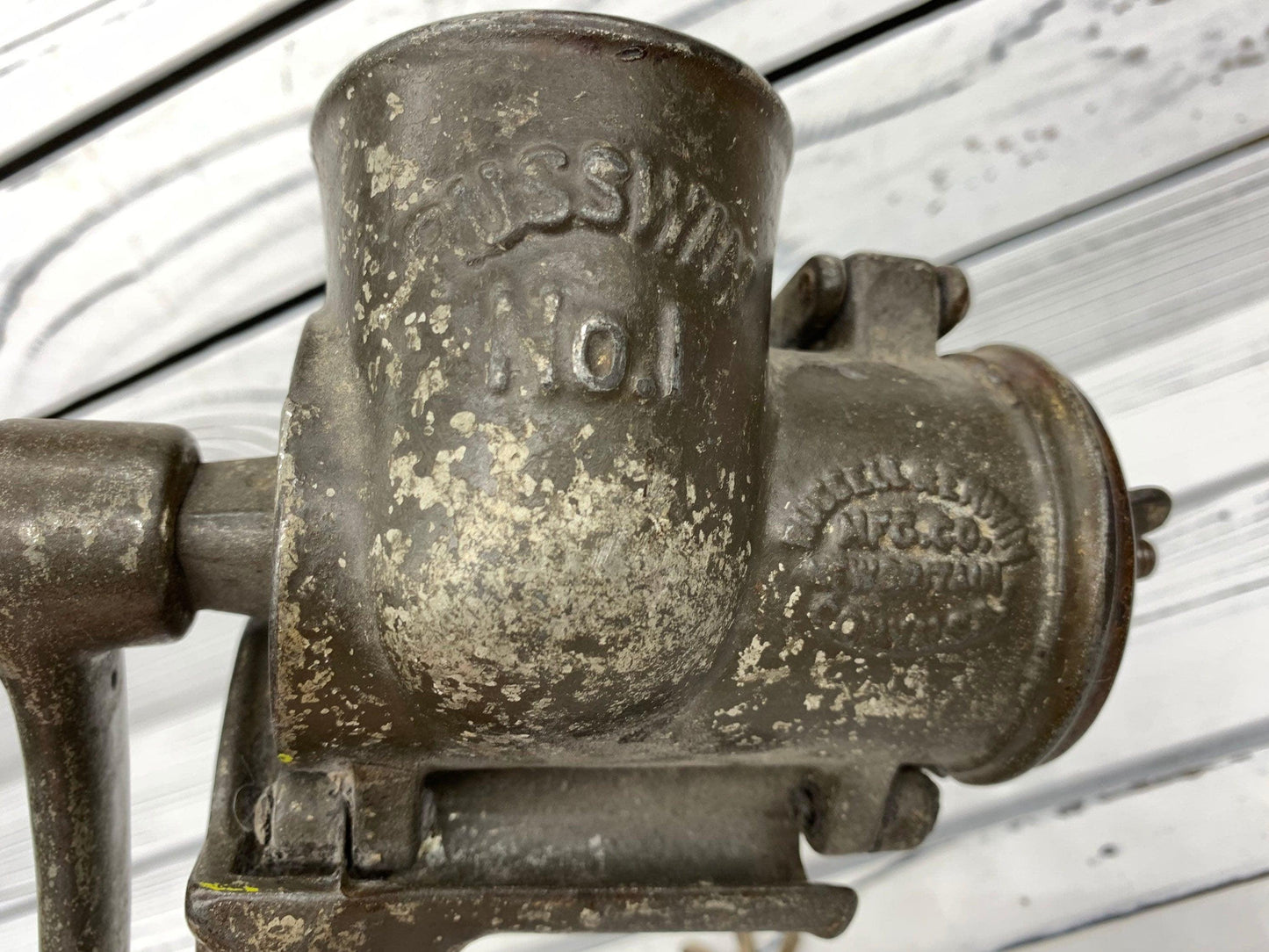 Vintage Meat Grinder, Antique Russwin No 1 Metal Kitchen Gadget, 1950s Kitchen, MCM Mid Century Modern -Located at Funkyhouse Vintage Antique Store, Weiser Idaho