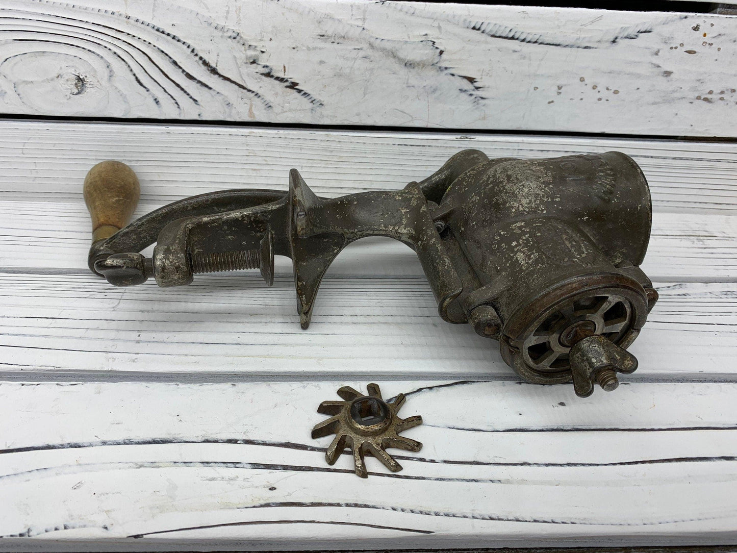 Vintage Meat Grinder, Antique Russwin No 1 Metal Kitchen Gadget, 1950s Kitchen, MCM Mid Century Modern -Located at Funkyhouse Vintage Antique Store, Weiser Idaho