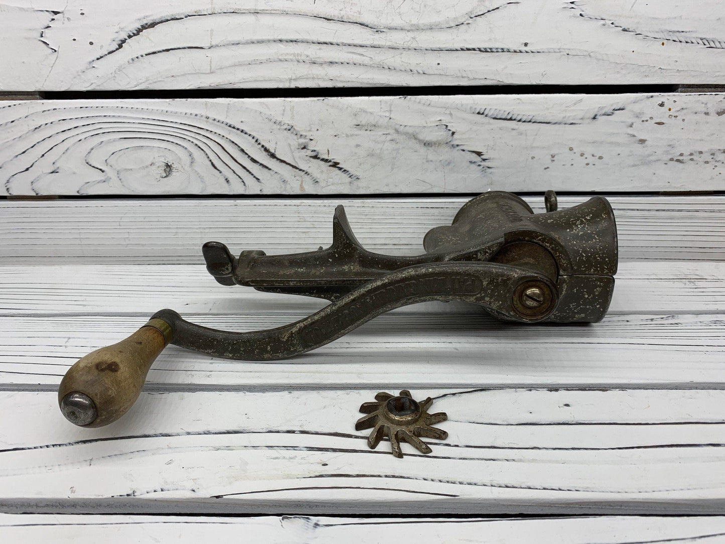 Vintage Meat Grinder, Antique Russwin No 1 Metal Kitchen Gadget, 1950s Kitchen, MCM Mid Century Modern -Located at Funkyhouse Vintage Antique Store, Weiser Idaho