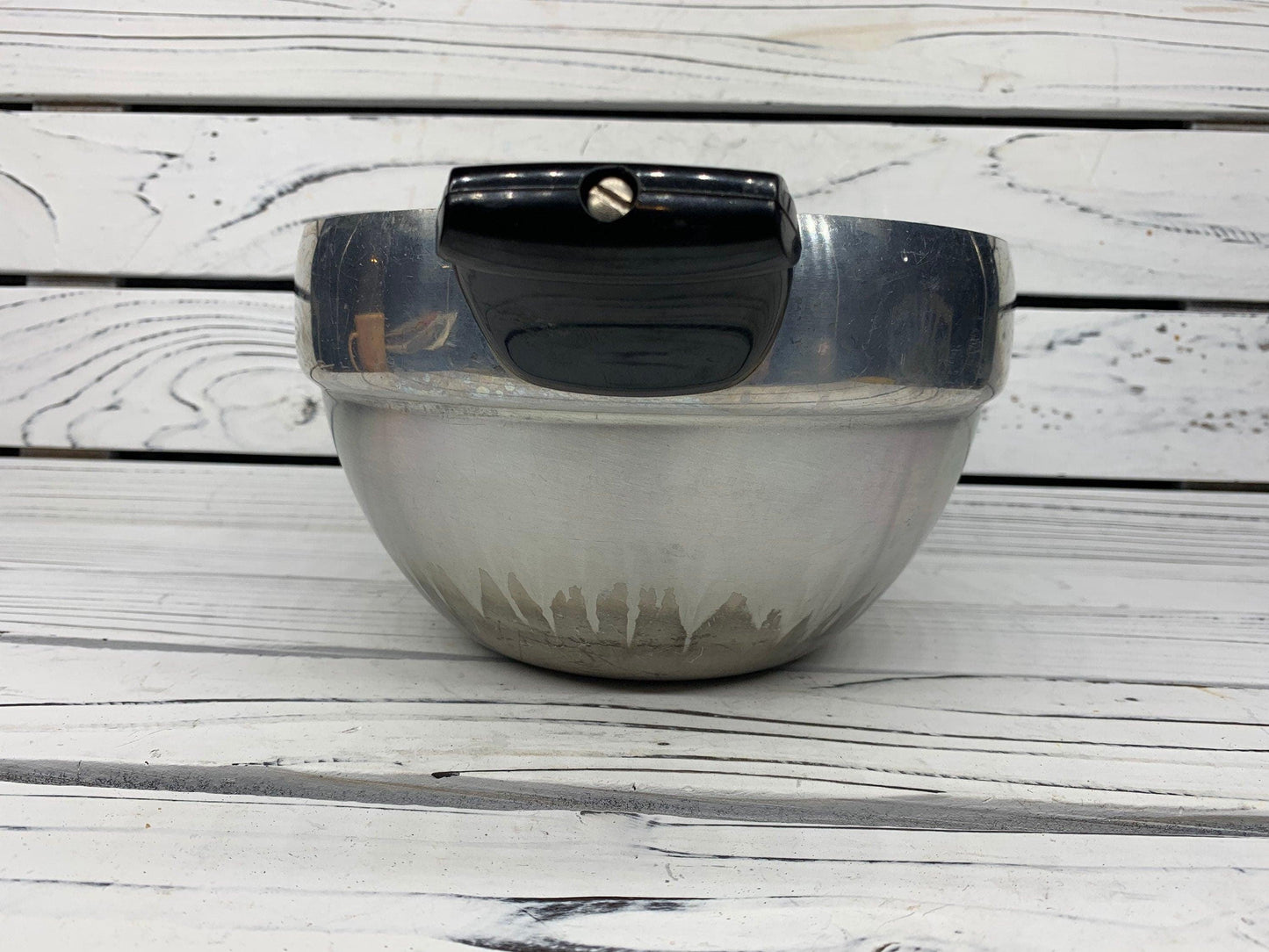 Vintage Metal Mixing Bowl With Plastic Handles on Each Side, Medium Serving Bowl -Located at Funkyhouse Vintage Antique Store, Weiser Idaho