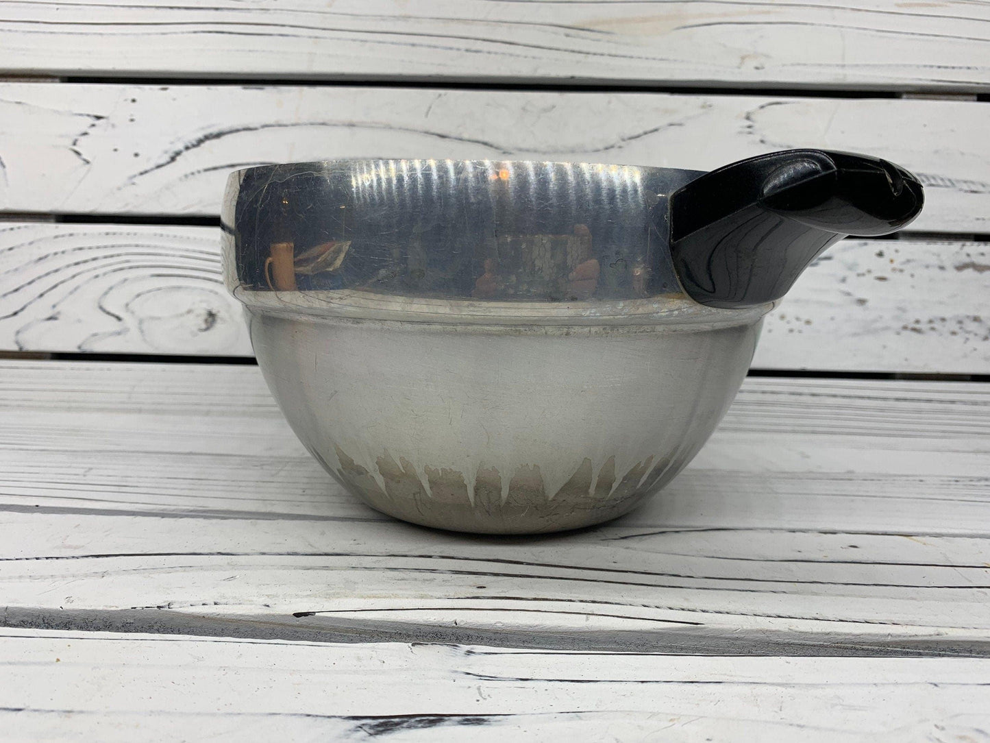 Vintage Metal Mixing Bowl With Plastic Handles on Each Side, Medium Serving Bowl -Located at Funkyhouse Vintage Antique Store, Weiser Idaho