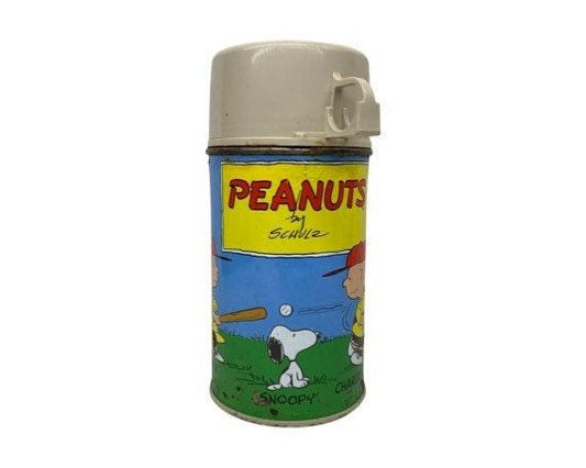 Vintage Metal Peanuts Snoopy Thermos, Snoopy Kids Lunchbox Thermos, 1950s -Located at Funkyhouse Vintage Antique Store, Weiser Idaho