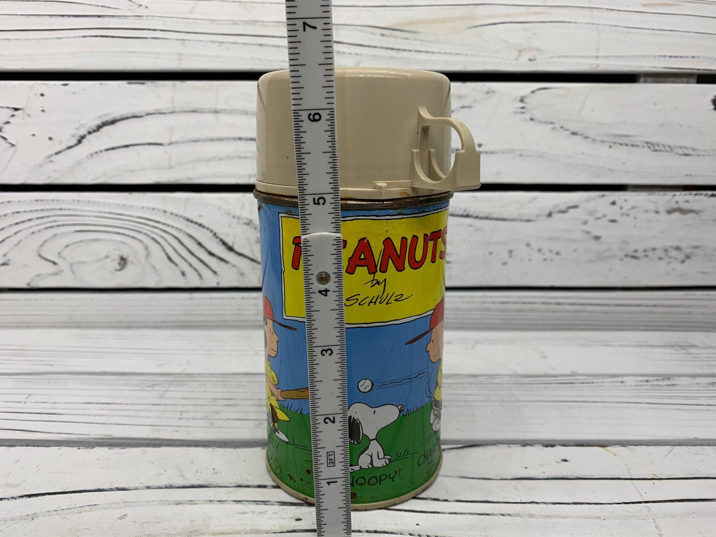 Vintage Metal Peanuts Snoopy Thermos, Snoopy Kids Lunchbox Thermos, 1950s -Located at Funkyhouse Vintage Antique Store, Weiser Idaho
