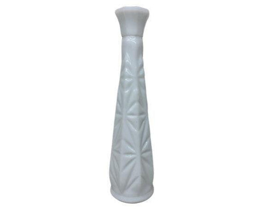 Vintage Milk Glass Flower Vase, White Glass Bud Vase With Etched Detail For Weddings Or Showers -Located at Funkyhouse Vintage Antique Store, Weiser Idaho