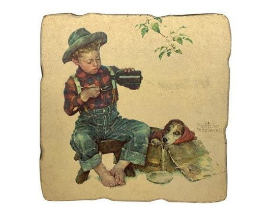 Vintage Norman Rockwell Wall Art, A Little Boy and His Best Friend Puppy Pressed Wood Wall Art, 1950s Farmhouse Country Decor -Located at Funkyhouse Vintage Antique Store, Weiser Idaho