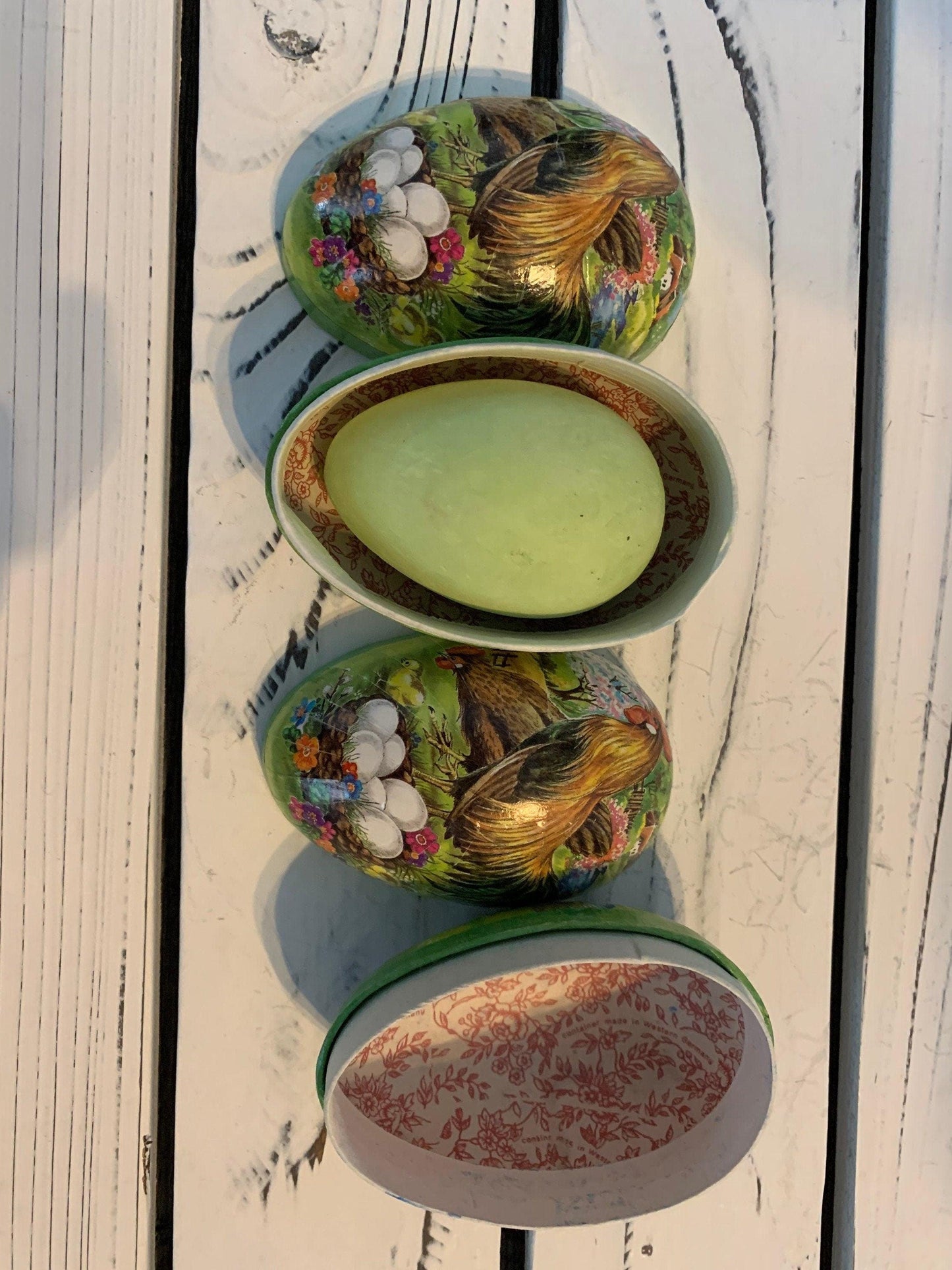 Vintage Paper Mache Easter Eggs, Set of Two, Made in Germany, Rooster Cardboard Home Decor -Located at Funkyhouse Vintage Antique Store, Weiser Idaho
