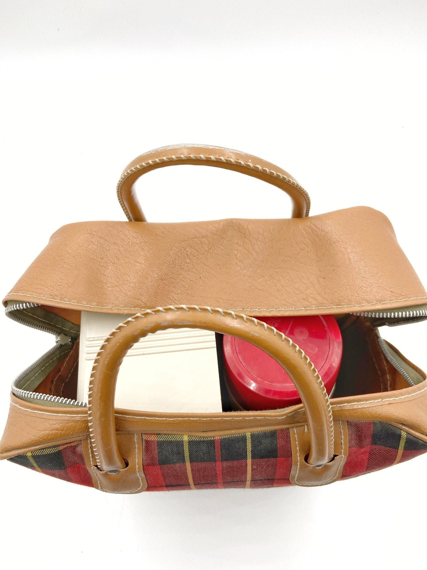 Vintage Picnic Set, 1970s Thermos Brand Retro Plaid Bag Outdoor Dining Set -Located at Funkyhouse Vintage Antique Store, Weiser Idaho