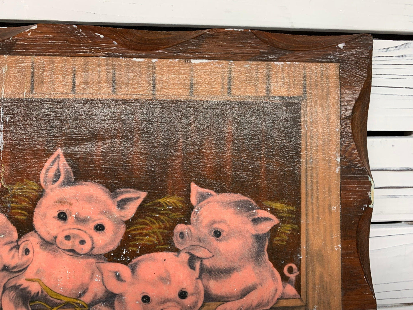 Vintage Prize Piggie Art, Pig Pressed Wood Wall Sign, 1950s Farmhouse Country Decor -Located at Funkyhouse Vintage Antique Store, Weiser Idaho