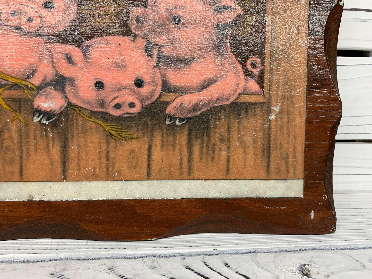 Vintage Prize Piggie Art, Pig Pressed Wood Wall Sign, 1950s Farmhouse Country Decor -Located at Funkyhouse Vintage Antique Store, Weiser Idaho