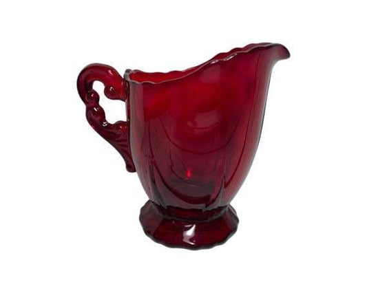 Vintage Red Decorative Creamer Cup, Glass Serving Pitcher in Ruby Red, Vintage Red Decor -Located at Funkyhouse Vintage Antique Store, Weiser Idaho