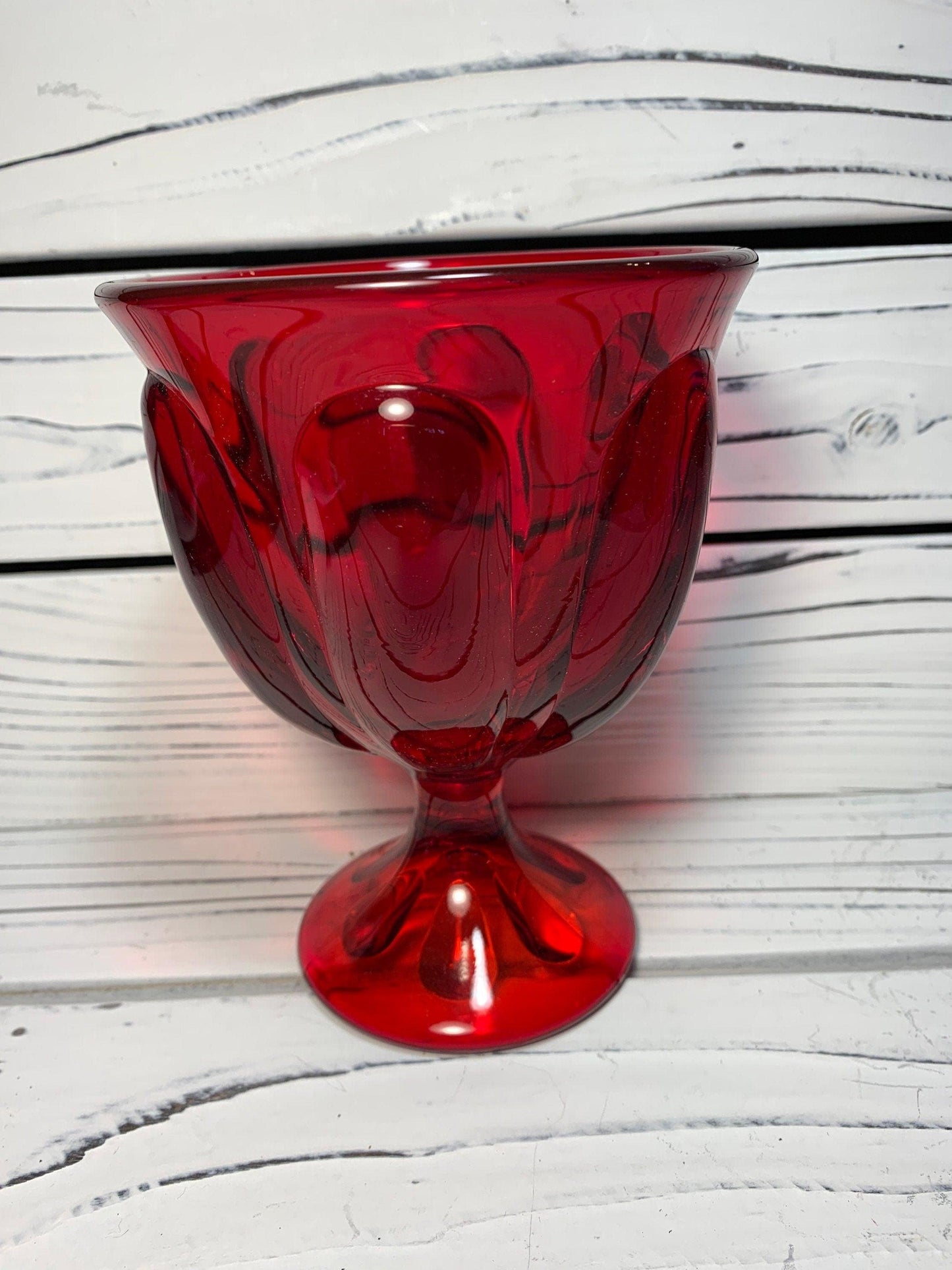 Vintage Red Goblet, Glass Cup in Ruby Red with Design, Vintage Red Decor -Located at Funkyhouse Vintage Antique Store, Weiser Idaho