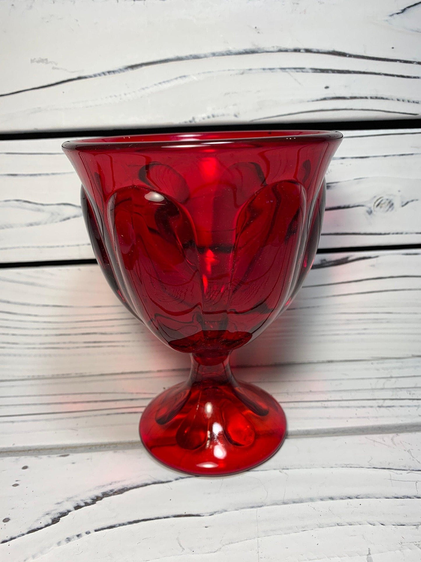 Vintage Red Goblet, Glass Cup in Ruby Red with Design, Vintage Red Decor -Located at Funkyhouse Vintage Antique Store, Weiser Idaho