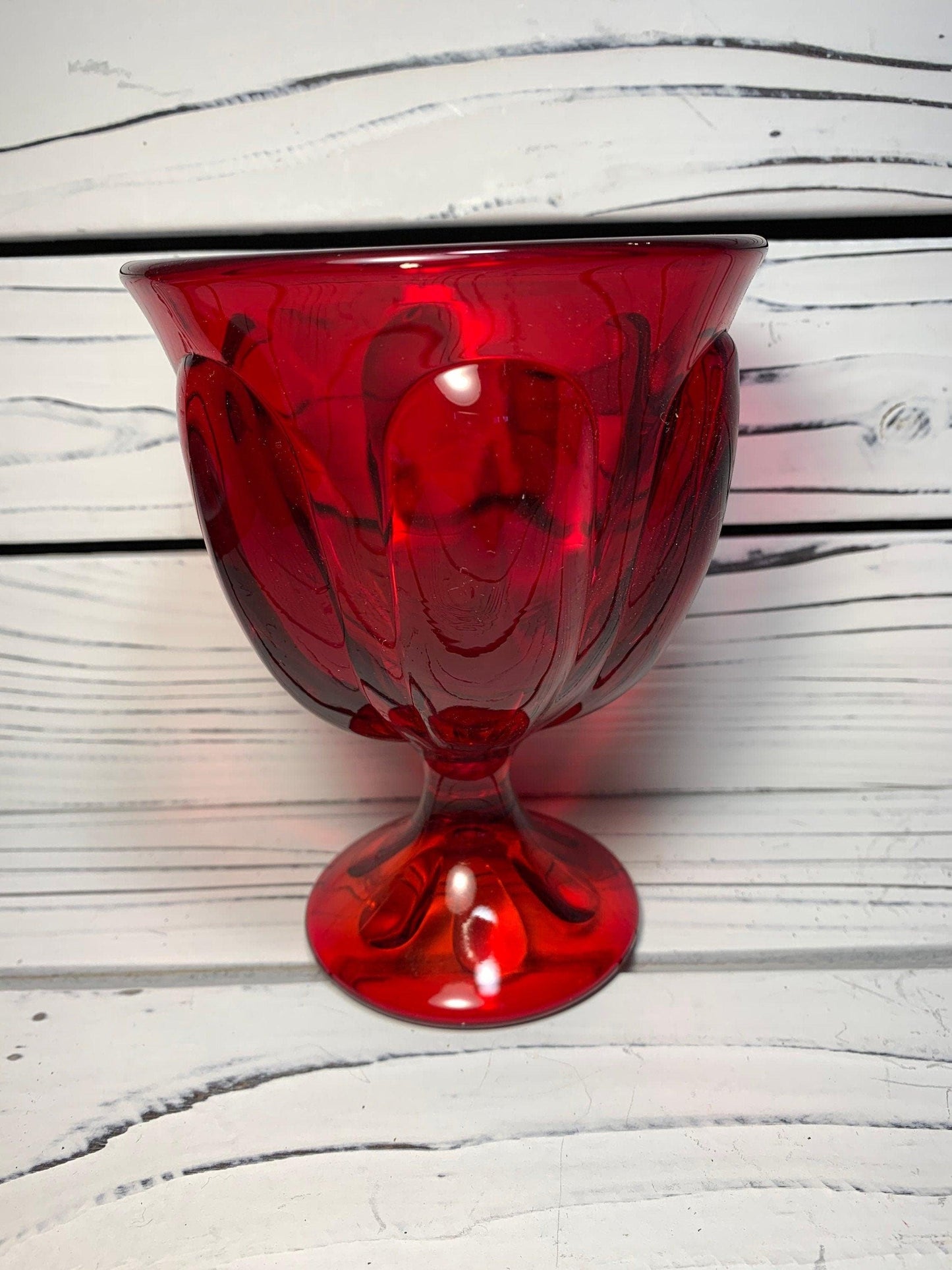 Vintage Red Goblet, Glass Cup in Ruby Red with Design, Vintage Red Decor -Located at Funkyhouse Vintage Antique Store, Weiser Idaho