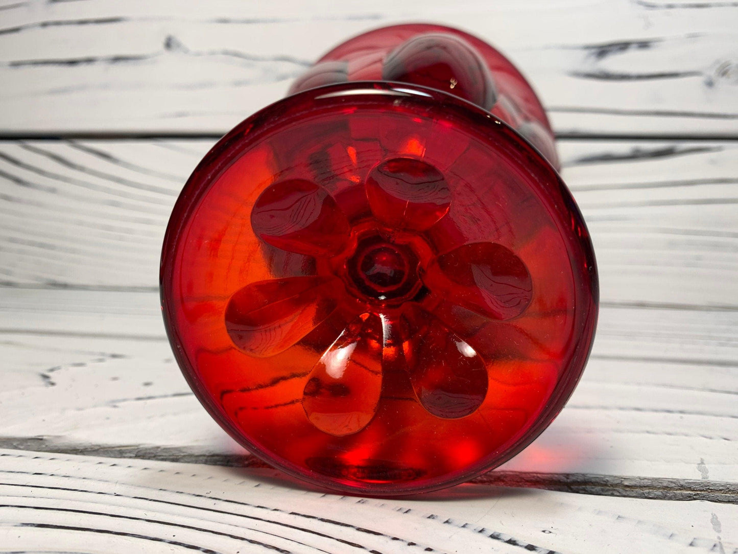Vintage Red Goblet, Glass Cup in Ruby Red with Design, Vintage Red Decor -Located at Funkyhouse Vintage Antique Store, Weiser Idaho