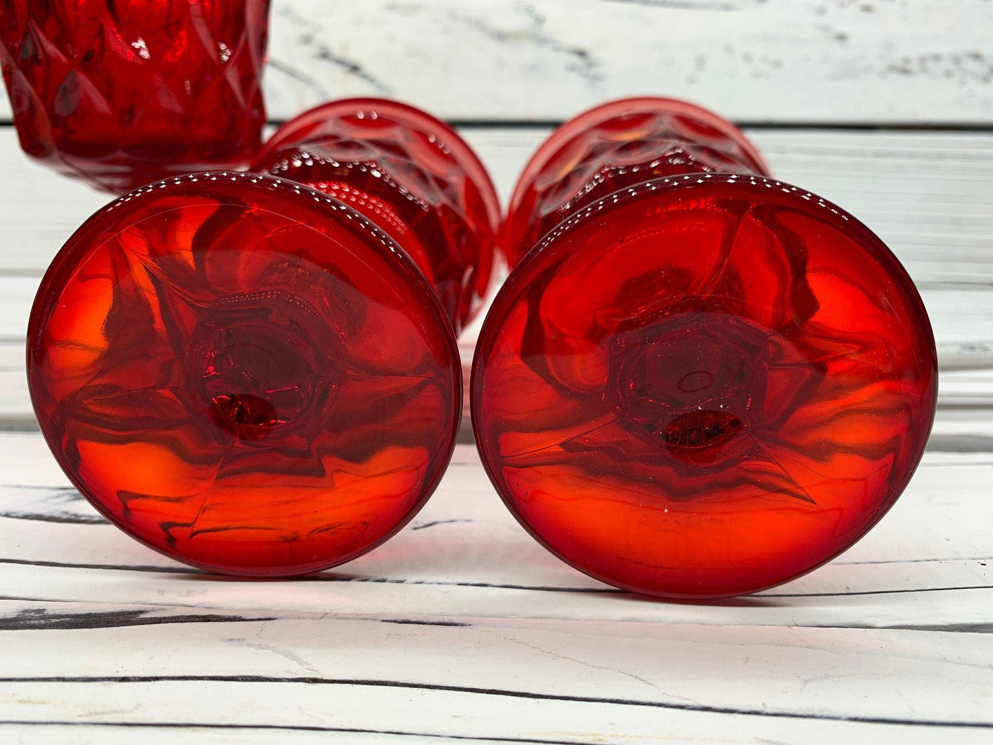 Vintage Red Goblets, Lot of 4 Ruby Red Cups With Design, Vintage Red Kitchen Decor, Country Farmhouse -Located at Funkyhouse Vintage Antique Store, Weiser Idaho